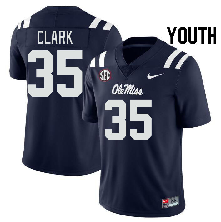 Youth #35 Cam Clark Ole Miss Rebels College Football Jerseys Stitched-Navy